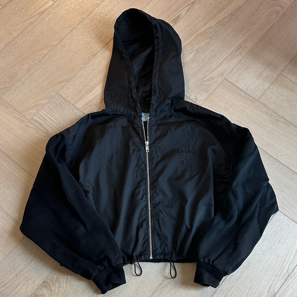 Prada Black re-Nylon Hooded Zip-Up Jacket